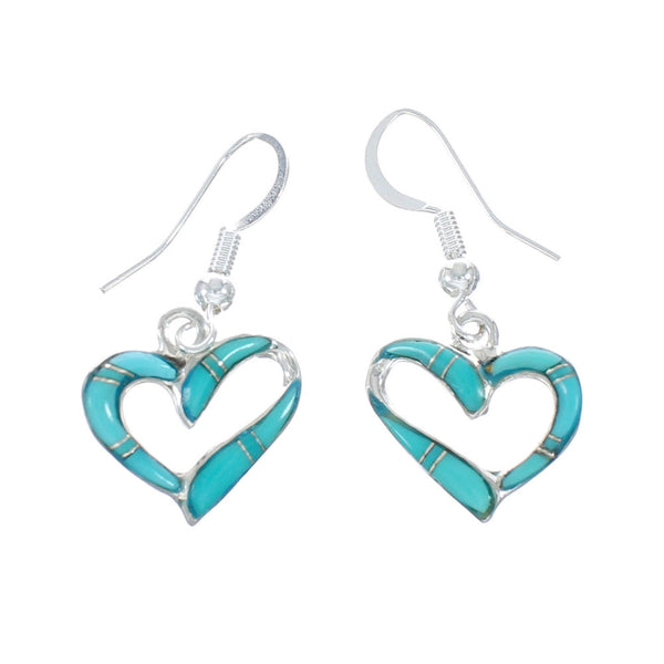 Turquoise Sterling Silver Heart Inlay Hook Dangle Earrings AX130002